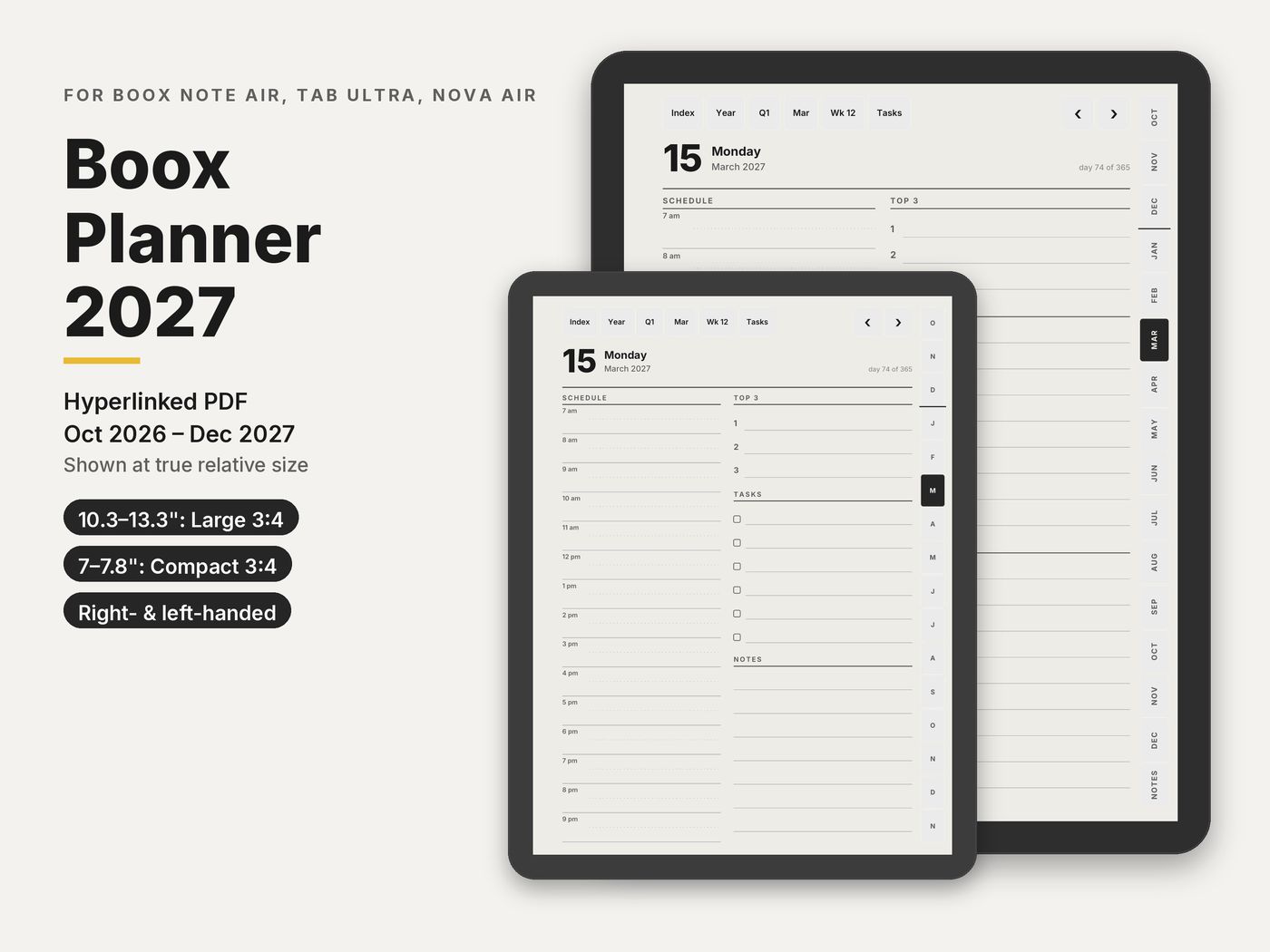 Boox Planner 2027 on a large and a compact Boox