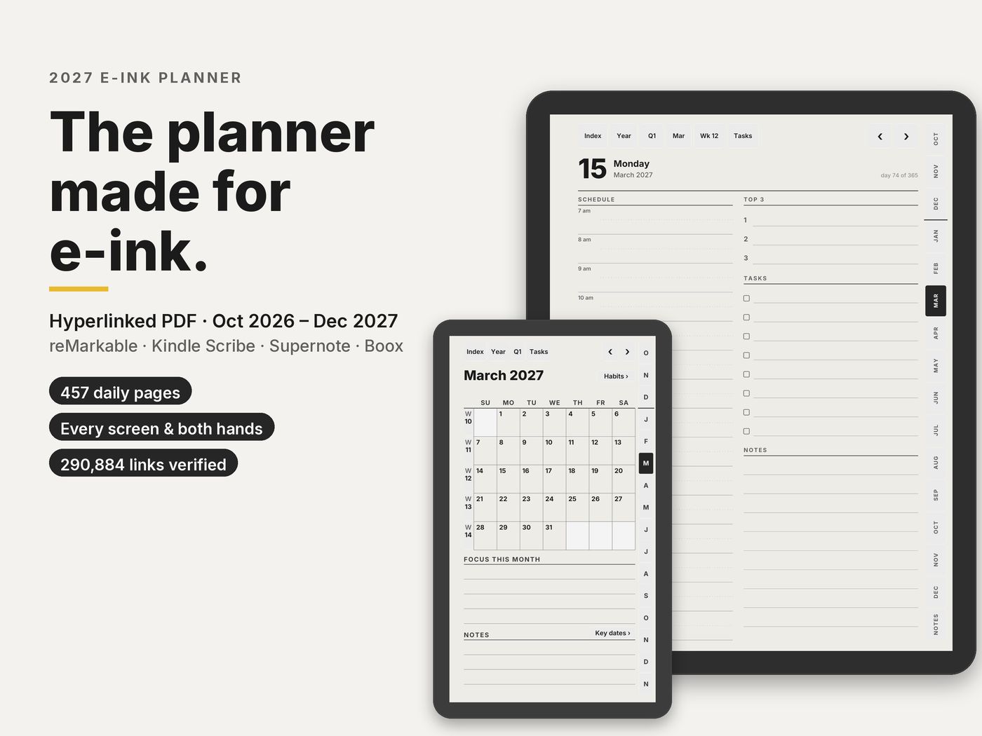 Graphite Planner 2027 on a large and a compact e-ink tablet