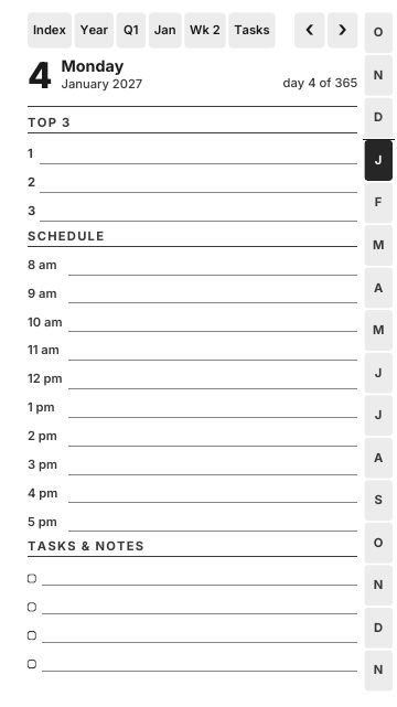 Daily page of the Graphite Planner on a reMarkable Paper Pro Move