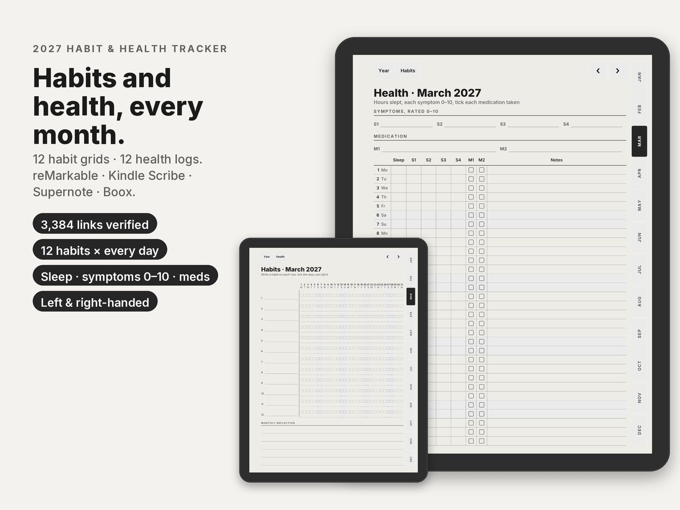 Habit and Health Tracker 2027 on two e-ink tablets