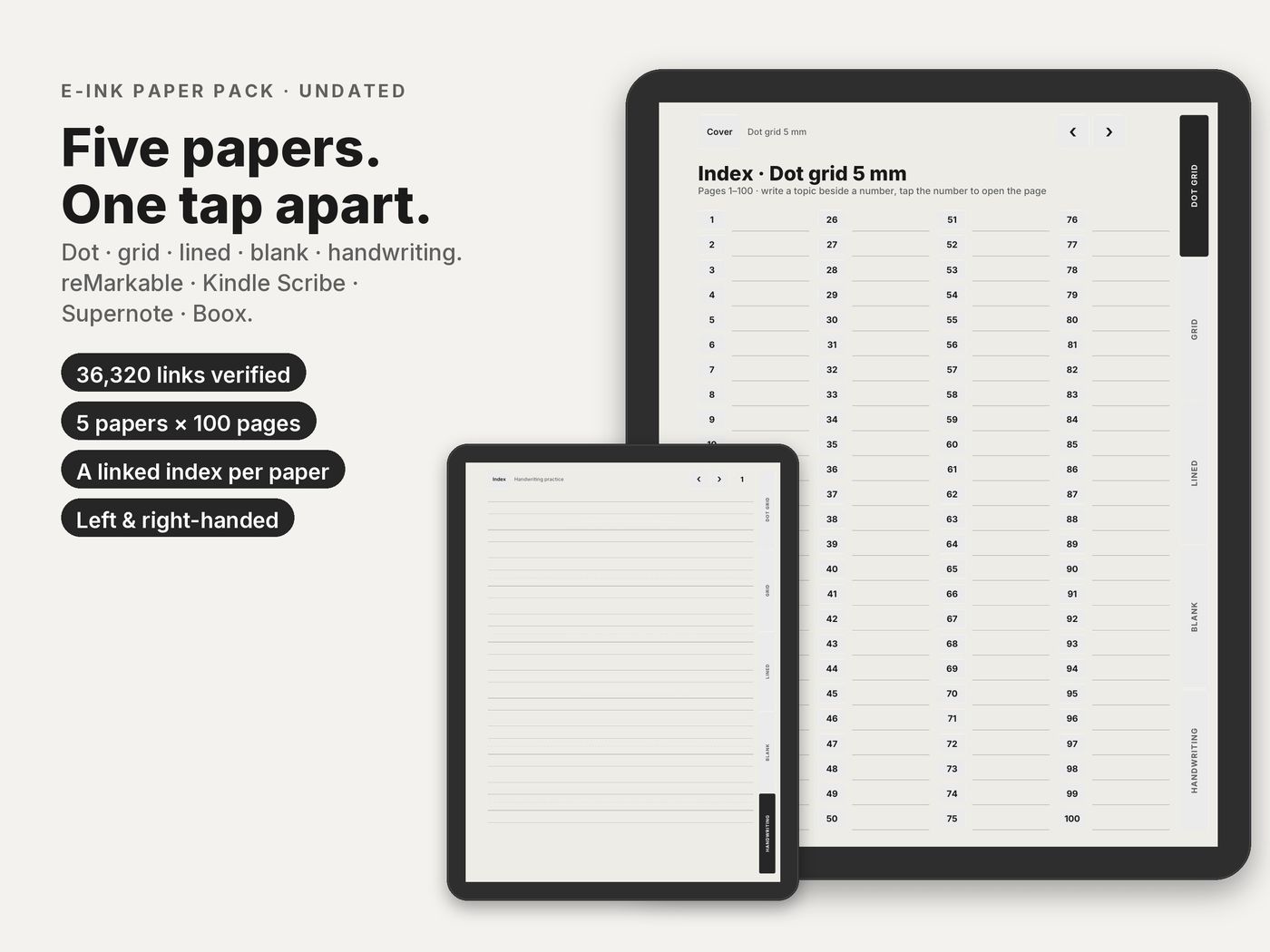 E-ink Paper Pack on two e-ink tablets